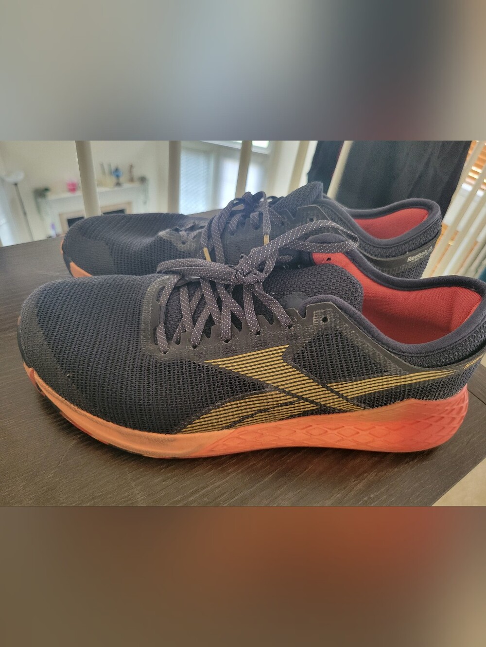 Reebok Nano 9.0 Crossfit Men 10.5 Navy Blue Sunglow Orange Lifting Gym Sneaker